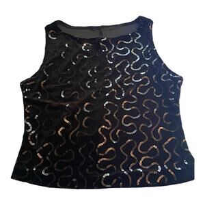 Late 90s or Y2K Black Velvet Sequin Tank Top